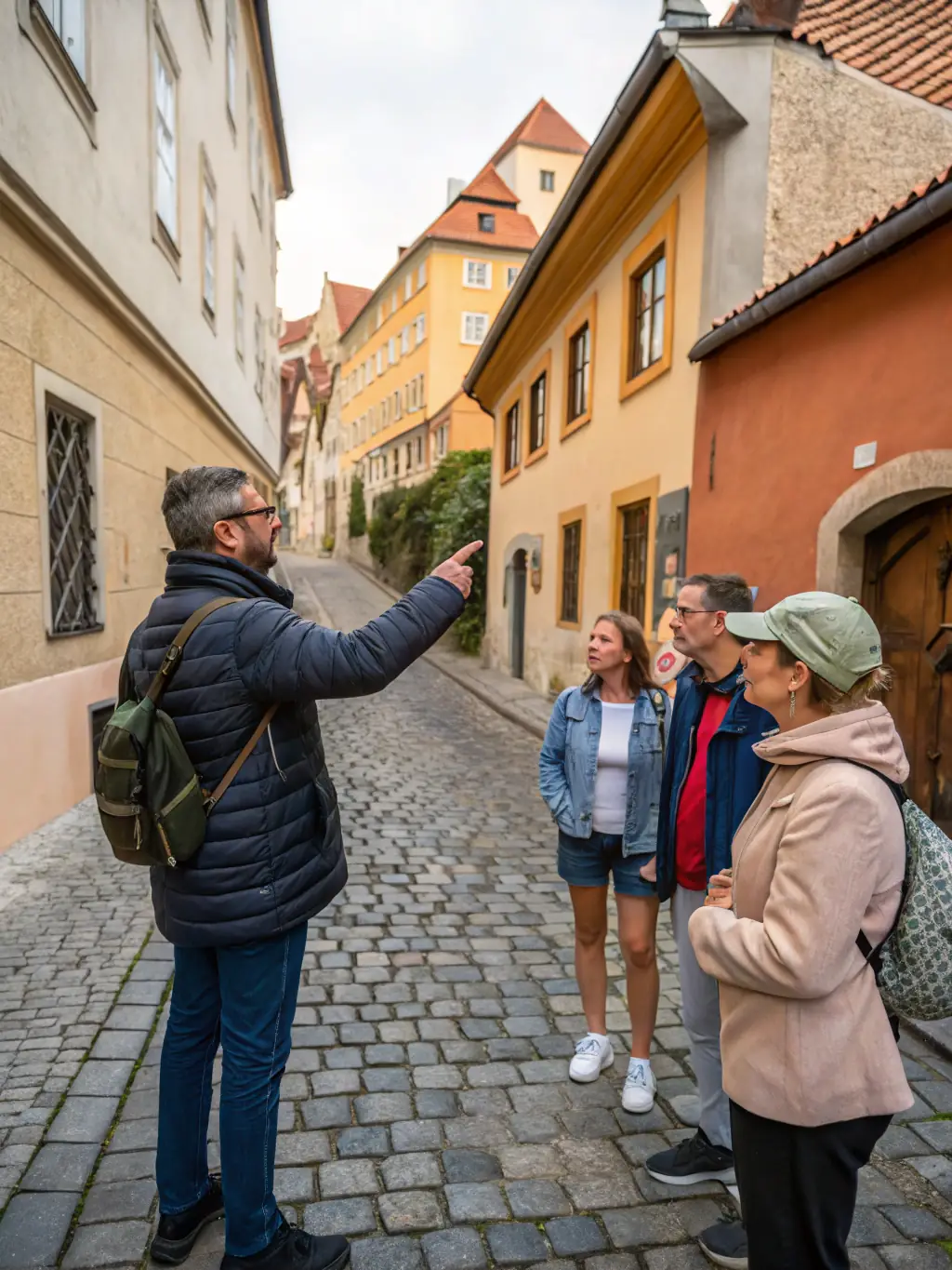 A picture of a group of tourists being guided through Soudaine-Lavinadière by a member of Les Amis de la Vineria, emphasizing the organization's tourism development initiatives.