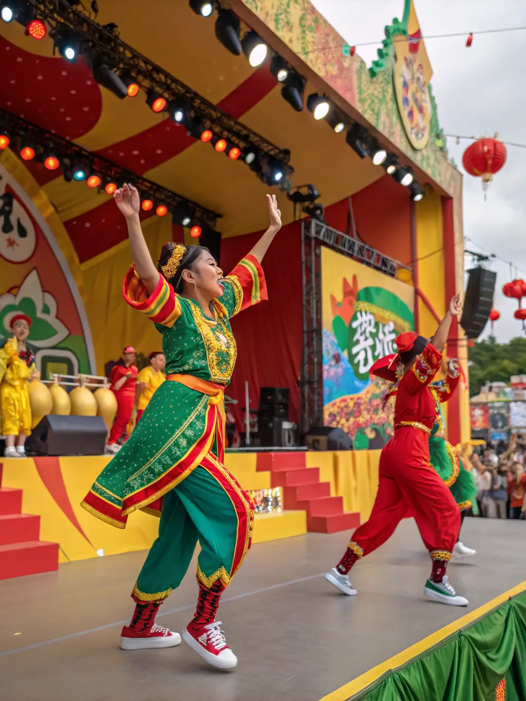 A lively scene of a traditional festival with music, dance, and local artisans showcasing their crafts, representing Cultural and Educational Events.