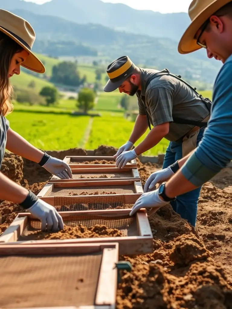 A photograph of volunteers participating in an archaeological dig at a historical site in Soudaine-Lavinadière, showcasing the organization's commitment to heritage preservation.