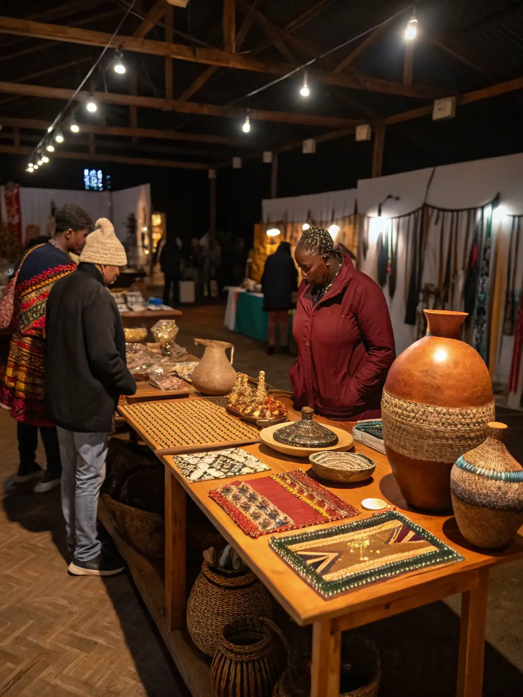 A group of local residents participating in a workshop on traditional crafts, emphasizing community involvement and skill-sharing.