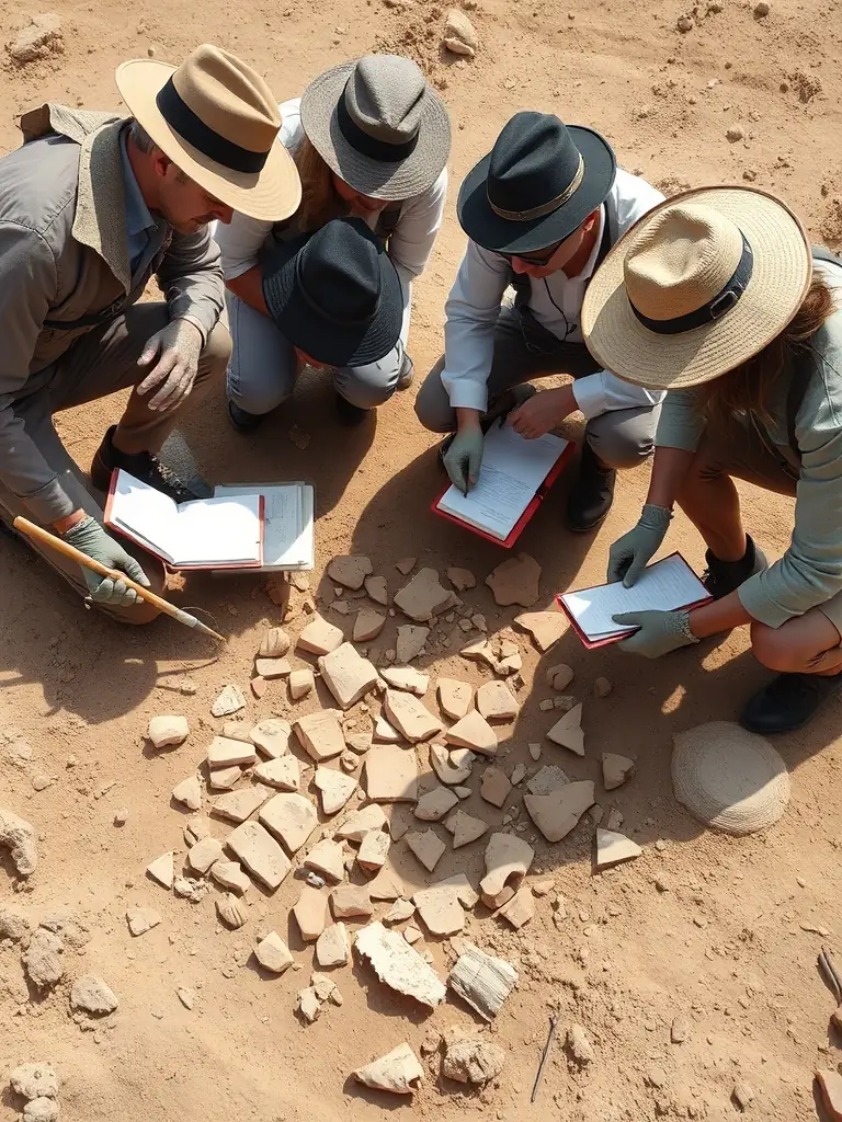 A vibrant image of volunteers working on an archaeological site with historical artifacts in the background, showcasing the Heritage Preservation Programs.